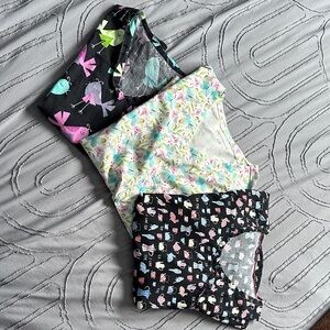 Colorful Bird and Cup Print scrub tops bundle